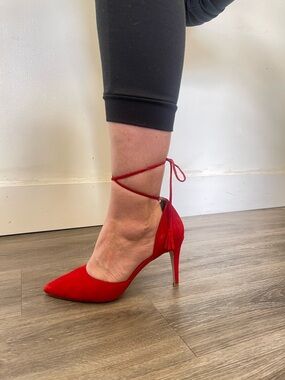Halogen Red Suede Lace-Up Stiletto Pump